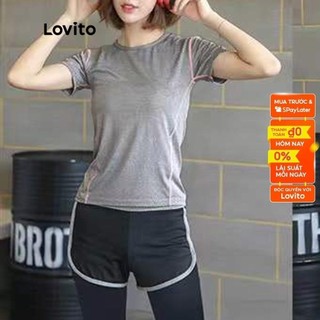 Bộ đồ thể thao Lovito lưng cao chất liệu vải nhanh khô cho nữ L02130 (Gray)