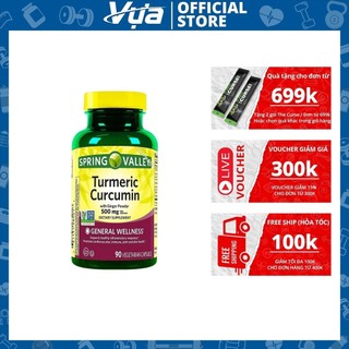 Viên Uống Spring Valley - Turmeric Curcumin + Ginger Powder 500mg - Hỗ Trợ Sức Khỏe Tổng Quát Chính Hãng