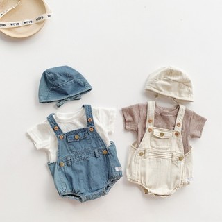 Mùa Hè 2024 Phong Cách Mới Cho Bé Jumpsuit Bé Onesie Bé Trai Bé Gái Bé Mềm Dây Đeo Denim Romper Quần Áo Sơ Sinh Jumpsuit