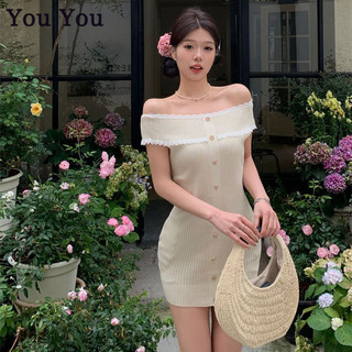 Bạn Bạn Một Vai Váy Nữ Tay Ngắn Eo Ôm Gợi Cảm Váy Ngắn