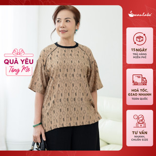  - Áo Nữ Trung Niên Cổ Thun Vải Đũi Hàn Cổ Tròn Tay Ngắn Họa Tiết Hoa Phom Rộng Tặng Mẹ Bà - A11356