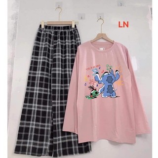 Sét bộ áo nam nữ quần kẻ Unisex Full Form to, rộng rãi, thoải mái, NHIỀU MẪU HOT, đồ bộ hoạt hình Freesize DVGIT