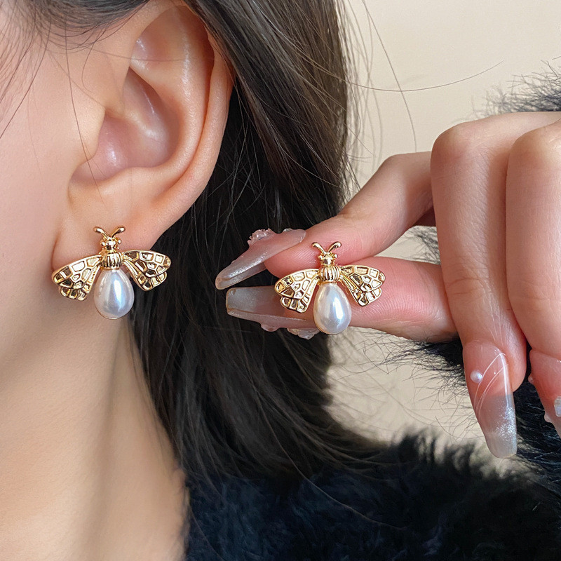 Bông tai đính hạt tròn phong cách Gu chì cổ điển BT339