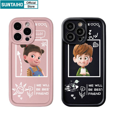 Suntaiho Ngộ nghĩnh Vỏ Độc Đáo Dễ Thương Họa Tiết Bé Trai Cô Gái Ốp lưng Iphone 15 14 12 13 11 Pro Max IP 7 8 Plus Iphon X Xs XR Xs Max Silicone Mềm Cao Cấp Chống Sốc Ốp Lưng