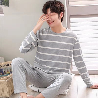 Bộ Đồ Ngủ Nam Dài Tay Thường Ngày Rời plus Kích Thước Thanh Niên Trung Niên Tính Khí Sọc Người Cao Tuổi Mỏng ZYQ424