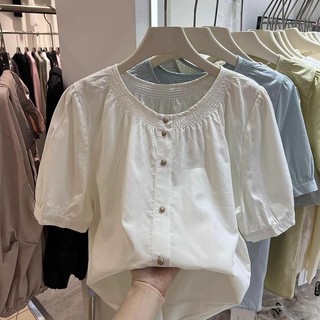 Áo Sơ Mi Tay Ngắn Xếp Ly Nữ Mùa Hè 2024 Phong Cách Mới Một Lông Giảm Tuổi Rời Ôm Hơn Nhìn Nhỏ Áo Sơ Mi So