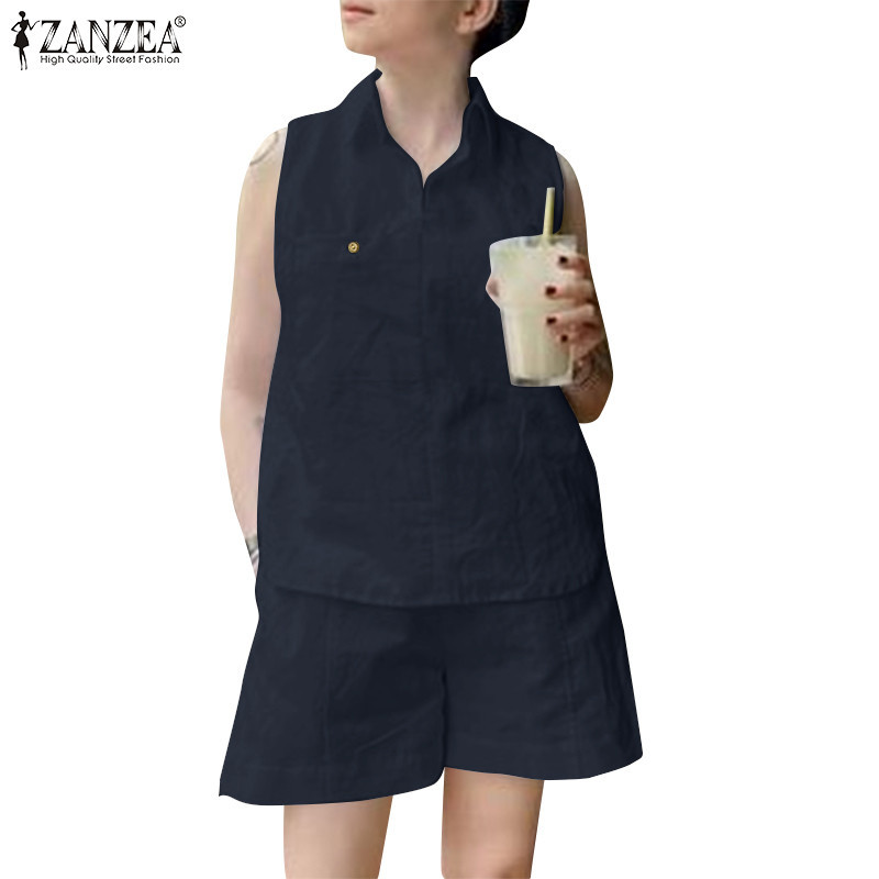 Zanzea Bộ màu trơn không tay cổ điển thời trang cổ điển dành cho nữ