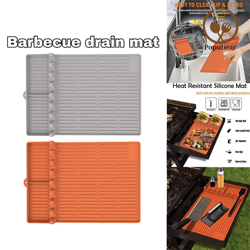 Popubear-2 Cái Kệ Bên Lưới Nướng Thảm Silicon Chịu Nhiệt Chống Trơn Trượt BBQ Lưới Thảm Thìa Dầu Nhỏ Giọt Nướng Nóng Miếng Lót Nướng Khay Chuẩn Bị Nhà Bếp Mặt Bàn Thoát Nước Thảm