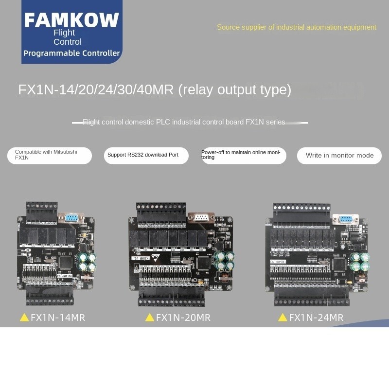 Board Mạch PLC FK FX1N-14MR: 8 input 6 output Đầu Ra Rơle, DB9 RS232, 24VDC, Hỗ Trợ GX Works2/GX Dev
