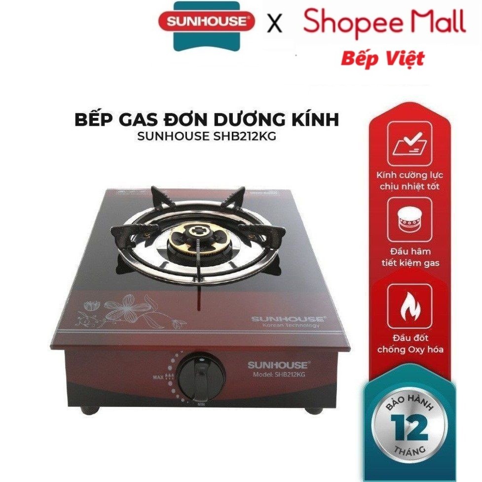 Bếp gas đơn dương kính sunhouse SHB212KG