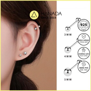   BH TRỌN ĐỜI  Khuyên Bạc 925 Hanada Hai Đầu Bi Chốt Bi Vặn Unisex Bông Tai Mang hằng ngày 2332 D6 