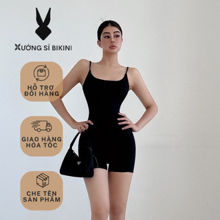   ÁO BƠI 1 MẢNH  Bikini liền mảnh đi biển nữ màu đen 2 DÂY FORM SHORT sành điệu 