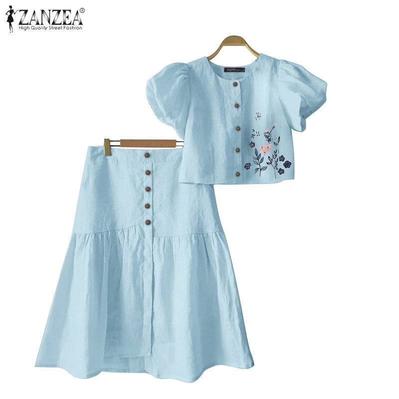 Zanzea Nữ Ngày Lễ Hàn Quốc Cổ Tròn Tay Phồng Thêu Midi A-Line Trang Phục | BigBuy360 - bigbuy360.vn