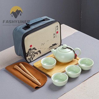  Fashyuner 9 Cái   bộ Bộ Ấm Trà Trà Tất Cả Trong Một Có Túi Trà Gongfu Trung Quốc Gốm Di Động Với 4 Cốc Trà Mini Du Lịch Ấm Trà Dã Ngoại 
