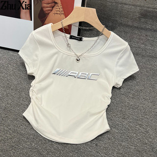 Zhu Xia Tian-lianghaogeqiu Vải Polyester Chất Lỏng Kim Loại Áo Thun Nữ Mùa Hè Tay Ngắn Đa Năng top