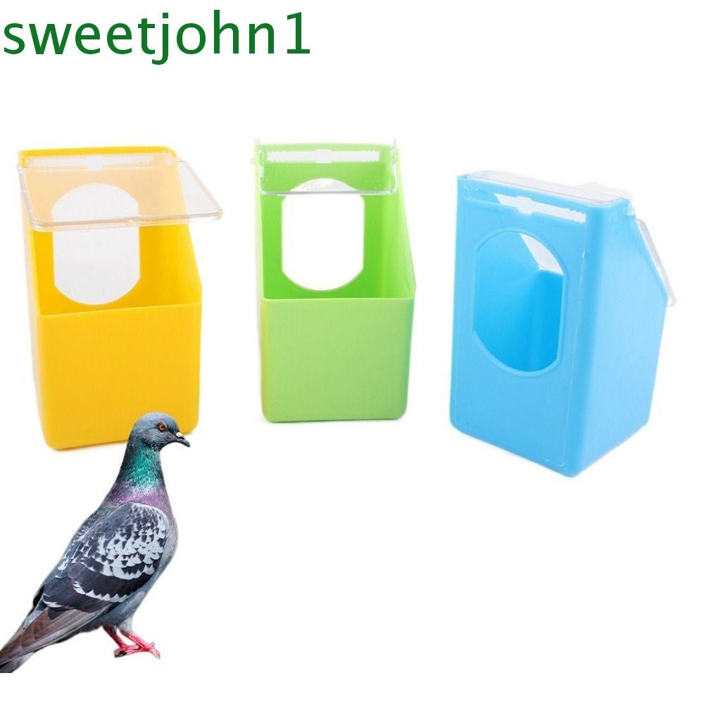 Sweetjohn Hộp đựng thức ăn cho chim bồ câu, Hộp đựng thức ăn cho chim treo bằng nhựa, Cốc đựng thức ăn cho chim bồ câu có nắp lồng đầy màu sắc cho chim bồ câu