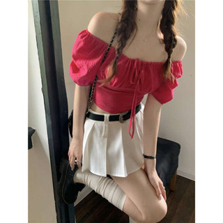 Áo croptop trễ vai phong cách tỷ tỷ douyin Hàng QC , áo croptop ôm tay bồng siêu tôn dáng họa tiết kẻ caro [ Order]