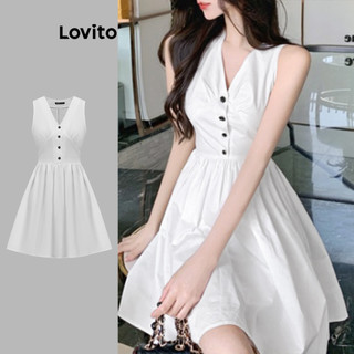 Lovito Đầm cài cúc đơn giản cho nữ L82AD221