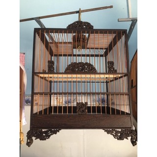 Lồng chim chào mào tự ráp Khung lồng chim chào mào gỗ mun đuôi công chân quỳ đục CNC họa tiết sắc nét đẹp