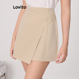 Chân váy Lovito cài nút bất đối xứng màu trơn phong cách thường ngày cho nữ L83ED296
