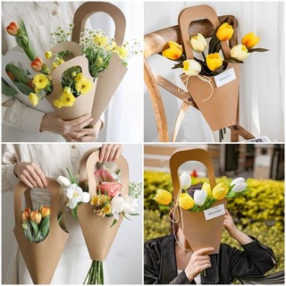 Ins Tay Cầm Di Động Túi Đóng Gói Hoa Giấy Kraft Bó Hoa Bao Bì Gói Quà Tặng DIY Trang Trí Nhà
