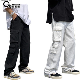 Men's Luggage Fashion Hip Hop Pants Wide Color Pure White Cargo Pants Multi Pocket Korean Men's Pants