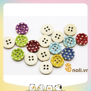 Cúc gỗ chấm bi nhiều màu 4 lỗ (Gói 10 cái)