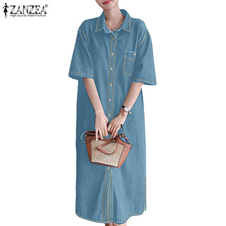 Zanzea Nữ Thời Trang Hàn Quốc Miếng Dán Túi Áo Sơ Mi Phối Màu