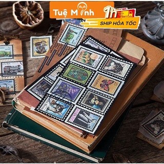 Bộ phong bì 40 tem Vintage Cổ điển trang trí - Nhãn hình tem làm bullet journal, album