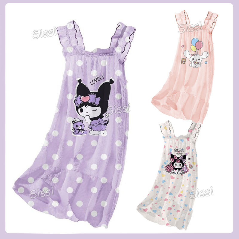 Cinnamoroll Kuromi Melody Sanrio Đồ Ngủ Cho Trẻ Em Bé Gái Hoạt Hình Bộ Đồ Ngủ Bé Gái Sling Đầm Pyjama Váy Ngủ Trẻ Em Pyjama Quần Áo Gia Đình