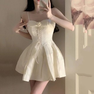 Đầm Xếp Ly Công Chúa Pháp Nhỏ Nẹp Mùa Hè Nơ Lông Tơ Váy Ngắn Sling Đầm Pure Desire Ngày Lễ EPE8