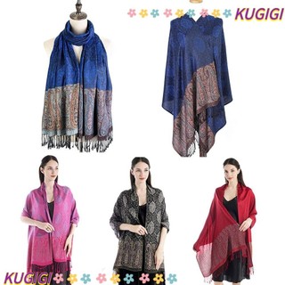 Khăn choàng dài KUGIGI, Khăn choàng Paisley mềm, Khăn choàng chống nắng tua rua cỡ lớn thời trang