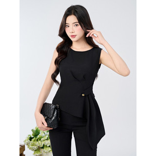 Áo sơ mi nữ sát nách mango sạn thiết kế vạt lệch Orchid - BH1B696