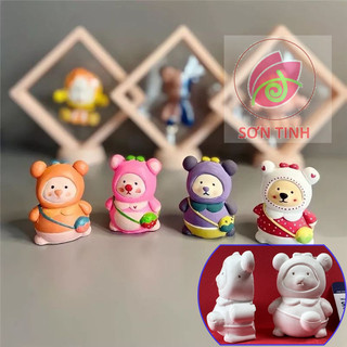 Tượng tô màu gấu đeo túi 2D, tô tượng thạch cao , luyện vẽ, tượng trắng decor