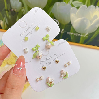 Julyhot 1 / 3 Đôi Bông Tai Hoa Tulip Thời Trang Dễ Thương Cho Nữ Cô Gái Ngọt Ngào Tinh Tế Nơ Hoa Tulip Mặt Dây Chuyền Bông Tai Phụ Kiện Trang Sức Quà Tặng Massivedeals