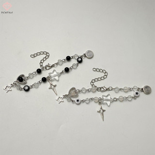 [Pcwkkef] Vòng tay cặp đôi Y2K hợp thời trang mới dành cho nữ Cô gái rỗng Pentagram Mặt dây chuyền đàn Guitar đính cườm Vòng tay bạn bè Món quà trang sức mới