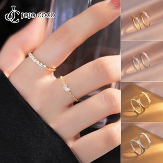 Jojo COCO 2 Cái / bộ Bộ Nhẫn Trái Tim Zircon Vàng Thanh Lịch Mở Bạc Nhẫn Có Thể Điều Chỉnh Cho Nữ Phụ Kiện Trang Sức