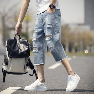 Quần Short Denim Crop Nam Mỏng Rời Rách Quần Thường Ngày Nam