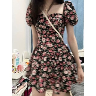 Pháp Cổ Vuông Hoa Váy Hot Girl Puff Tay Áo Trẻ Em Mùa Hè 2024 Phong Cách Mới Váy Ngắn Nhỏ