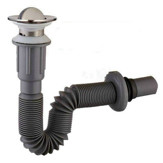 Ống xả lavabo xi phông xả chậu rửa mặt lavabo chống hôi, có rãnh xả tràn, kiểu ruột gà nhấn xả và lật-MEDAA
