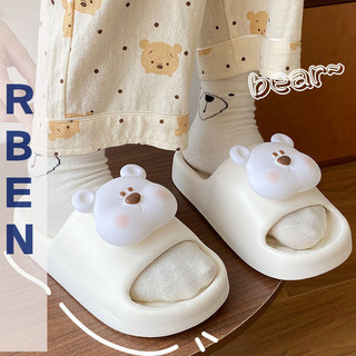 Giày nữ Hàn Quốc. Dép và dép đi trong nhà phòng tắm trong nhà chống trượt. Họa tiết gấu hoạt hình dễ thương. Dép đế dày mềm thoải mái