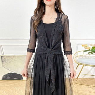 [Phụ kiện lãng mạn] Kem chống nắng thời trang bằng lụa băng đầy màu sắc Áo khoác Cardigan phong cách mới dành cho nữ Áo ghi lê ngắn dáng rộng Áo len ngoài