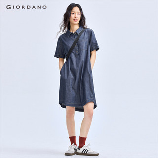 GIORDANO WOMEN 100% Cotton half placket denim shirt dress 18464919