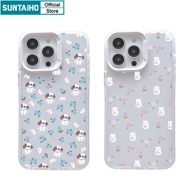 Suntaiho Thẩm Mỹ Vỏ Chó Họa Tiết Thỏ Trong Suốt Mờ Dành Cho Iphone 15 14 12 13 11 Pro Max IP 7 8 Plus Iphon X Xs XR Xs Max TPU Silicone Mềm Cao Cấp Chống Sốc Ốp điện thoại