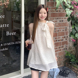 Áo trễ vai Áo coquette tay ngắn Chấm bi chấm bi Nữ mùa hè Phong cách mới dáng rộng không tay quây hàng đầu