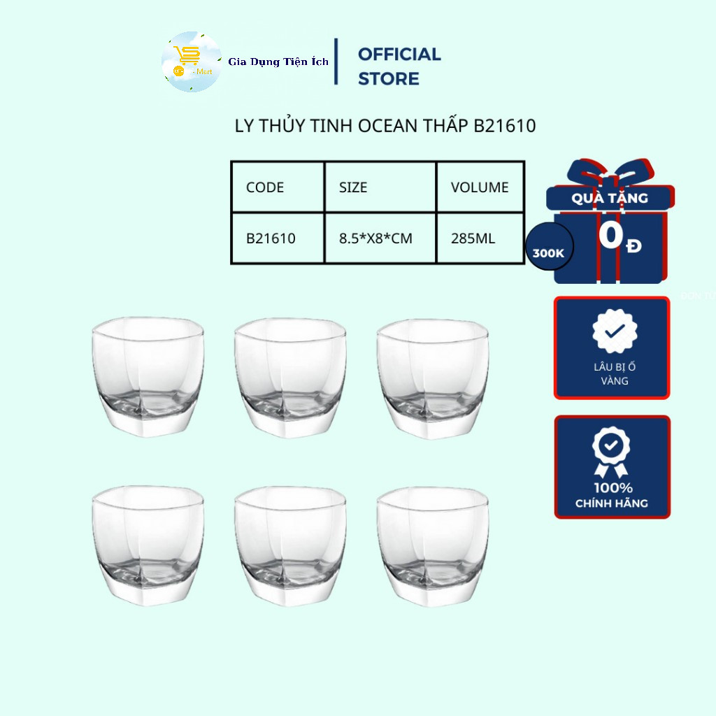 Ly Thủy Tinh Ocean Thấp B21610, Ly Uống Nước, Ly Trà Đá, Ly Cà Phê Dày Dặn, Cao Cấp, Trong Suốt Mta-Mart2