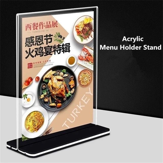 Menu mica để bàn A4 ngang, kệ menu mica A4 để bàn, bảng giá mica A4 đế ngang cao cấp ,menumica  Acry