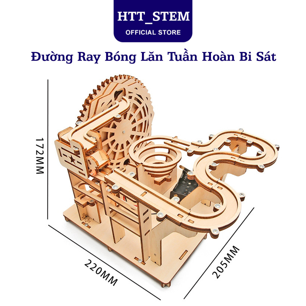 Mô Hình Bằng Gỗ Lắp Ráp Đường Ray Bóng Lăn Tuần Hoàn Bi Sát, Đồ Chơi Khoa Học Stem Sáng Tạo Diy