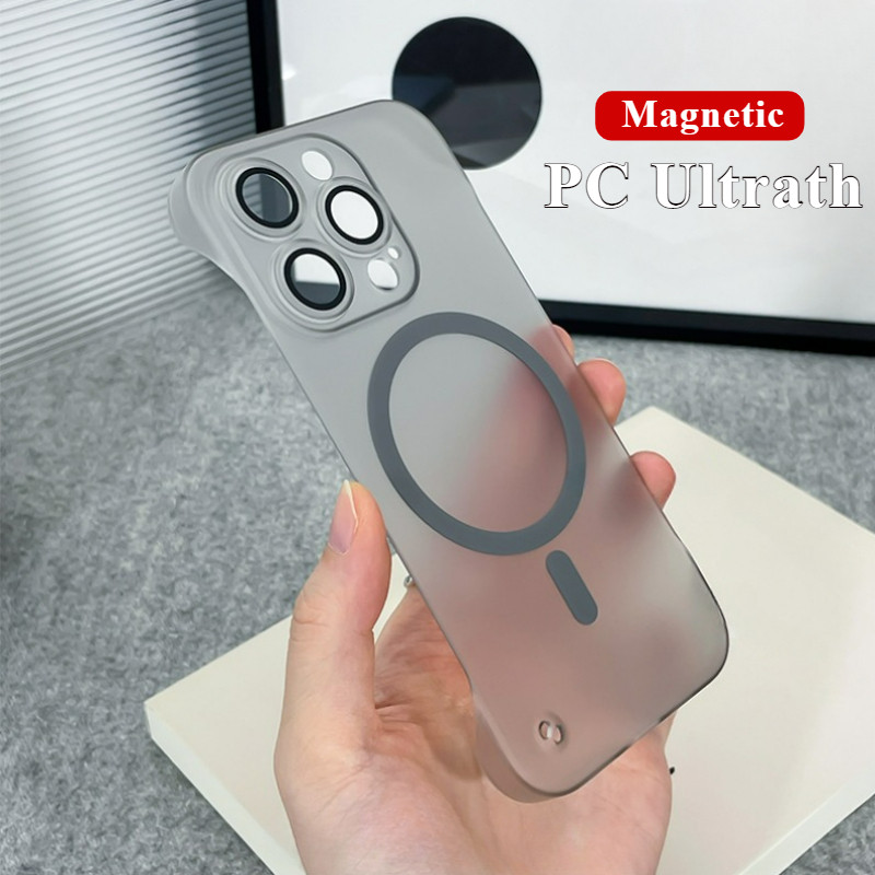 Rameless Siêu Mỏng Từ Tính Ốp Lưng Ống Kính Phim Ốp Lưng Điện Thoại iPhone Air 17 16 15 14 13 12 11 Pro Max 16 E 14 15 16 Plus Bảo Vệ Tản Nhiệt Mờ Trong Suốt Chống Sốc Vỏ PC