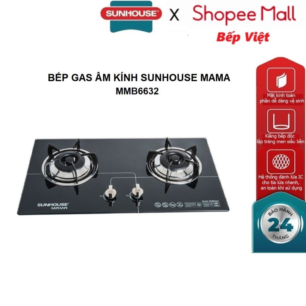 Bếp gas âm kính SUNHOUSE MAMA MMB6632 - Bảo hành tại nhà 24 tháng